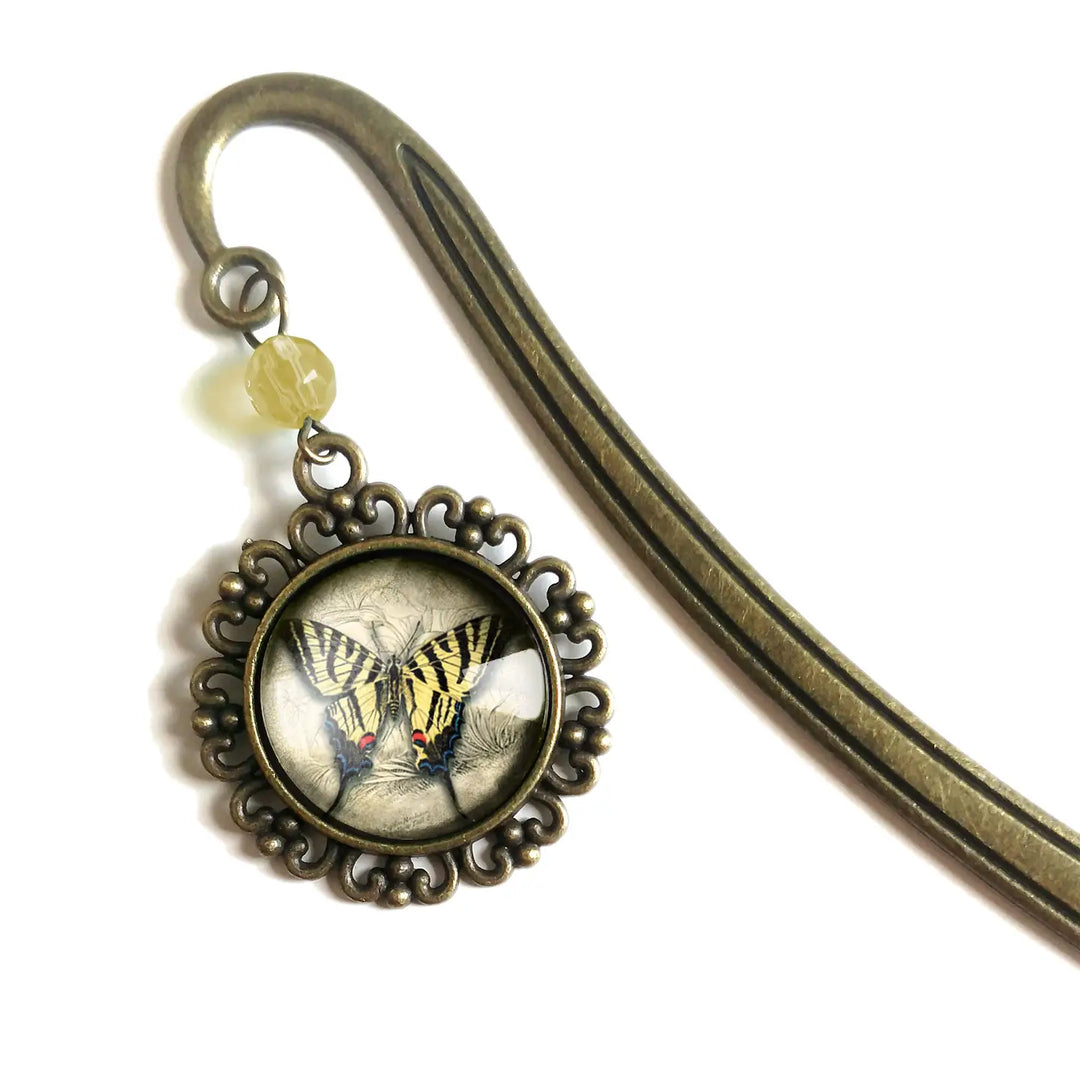 Swallowtail Butterfly Brass Bookmark - Vintage Inspired Glass Cabochon