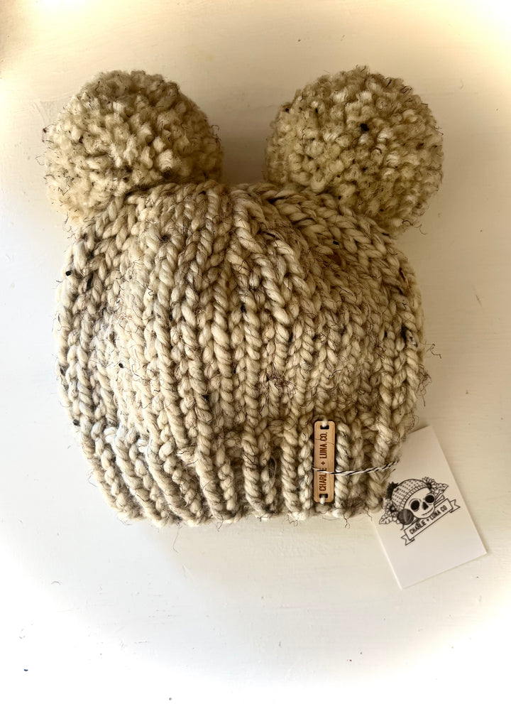 Oatmeal Double Pom Hand Knit Beanies