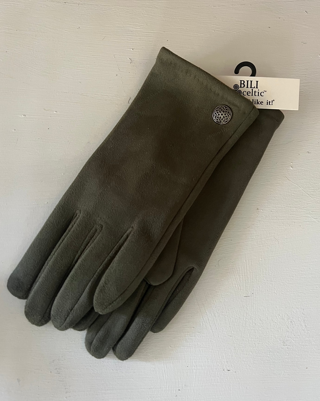 Dark Olive Celtic (Faux) Suede Gloves