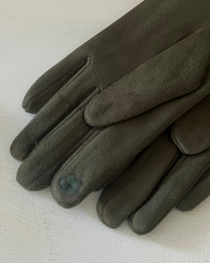 Dark Olive Celtic (Faux) Suede Gloves