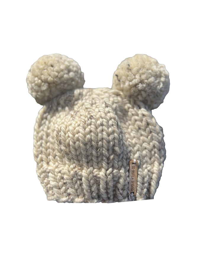 Oatmeal Double Pom Hand Knit Beanies