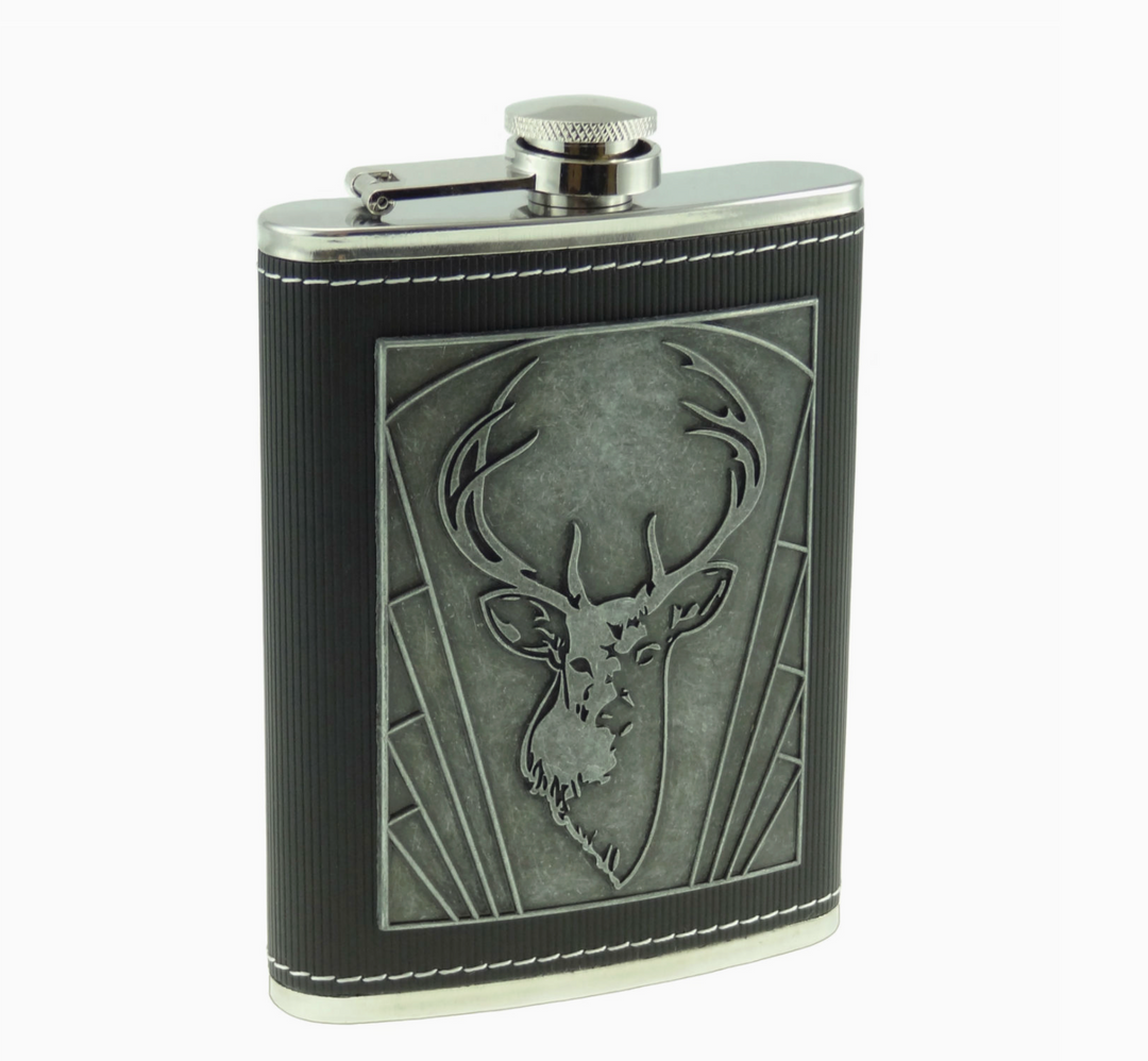 Metal Embossed Scottish Hip Flask - Boxed