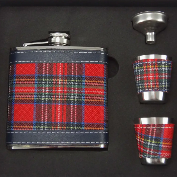 Scottish Tartan Hip Flask Gift Set - Boxed