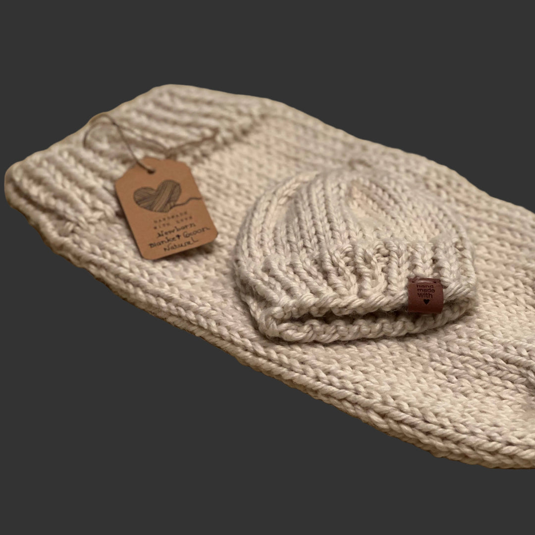 Hand knit cocoon and hat, infant