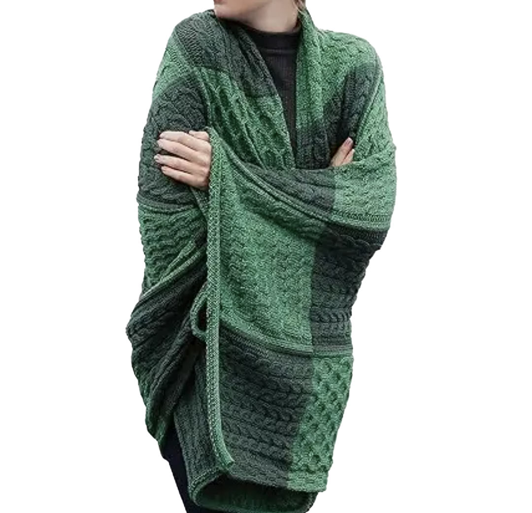 Green Patchwork Intarsia Wool Blanket