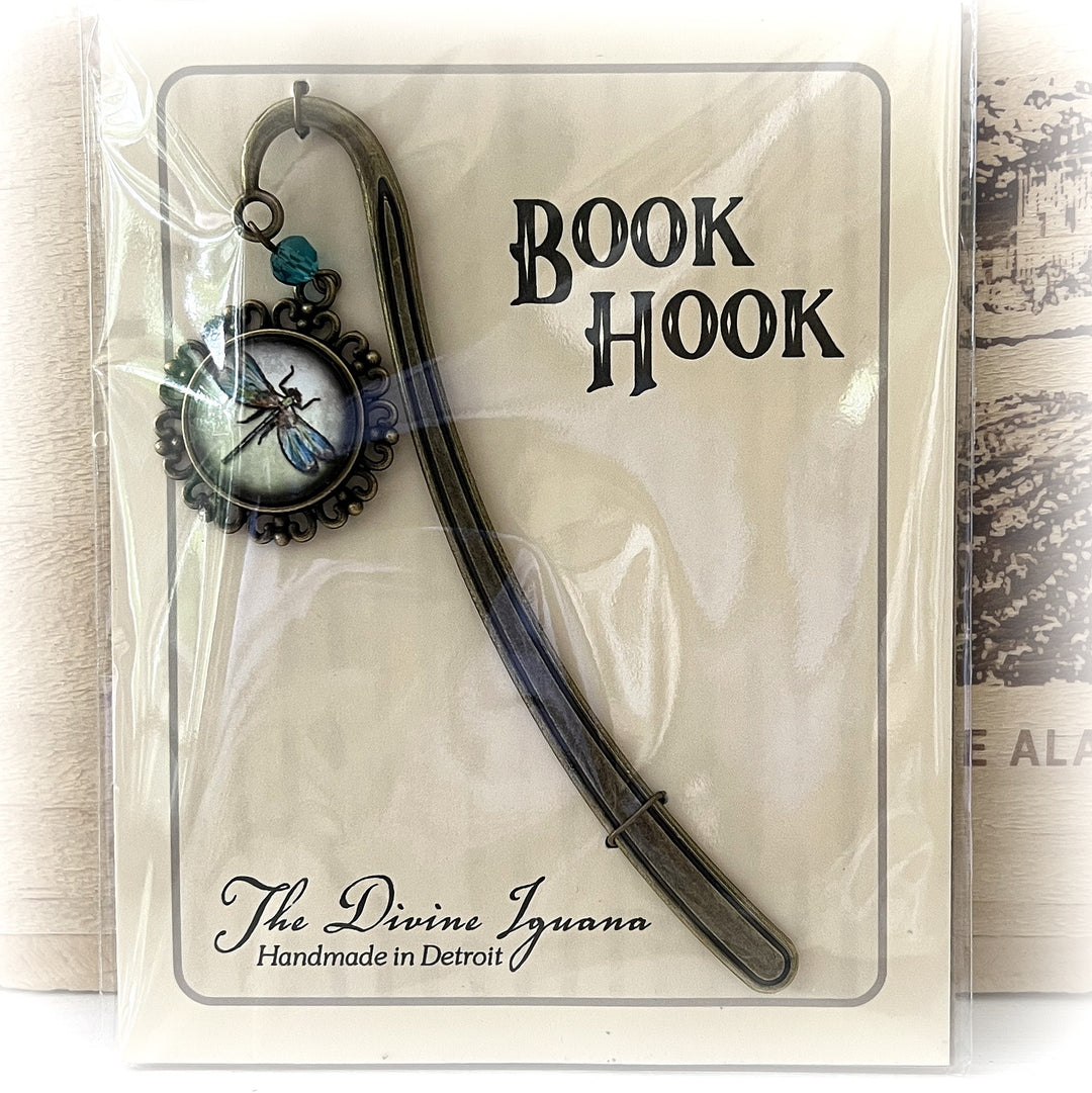Dragonfly Brass Bookmark - Vintage Inspired Glass Cabochon